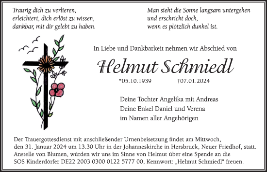Traueranzeige von Helmut Schmiedl von Hersbrucker Zeitung Lokal
