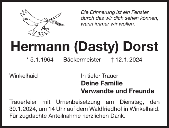 Traueranzeige von Hermann Dorst von Der Bote