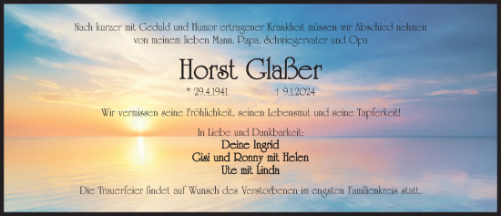 Traueranzeige von Horst Glaßer von Der Bote