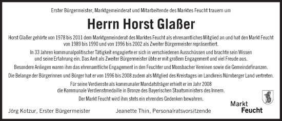 Traueranzeige von Horst Glaßer von Der Bote
