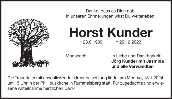 Traueranzeige von Horst Kunder von Der Bote