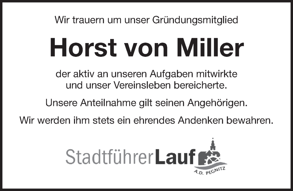  Traueranzeige für Horst von Miller vom 31.01.2024 aus Pegnitz-Zeitung