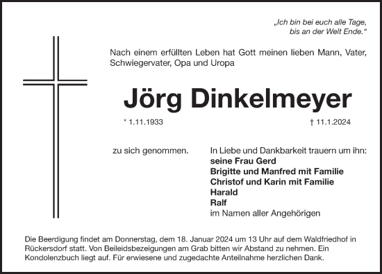 Traueranzeige von Jörg Dinkelmeyer von Pegnitz-Zeitung