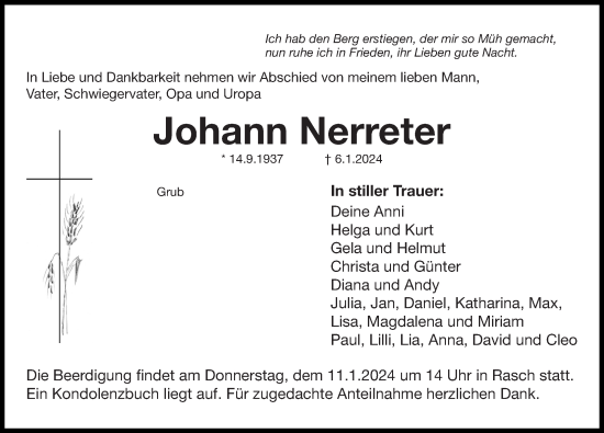 Traueranzeige von Johann Nerreter von Der Bote