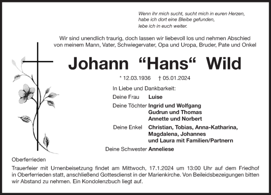 Traueranzeige von Johann Wild von Der Bote