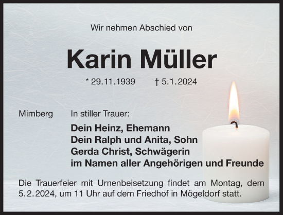 Traueranzeige von Karin Müller von Der Bote