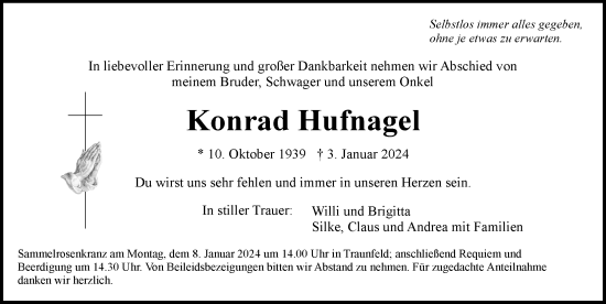Traueranzeige von Konrad Hufnagel von Der Bote