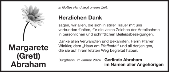 Traueranzeige von Margarete Abraham von Der Bote