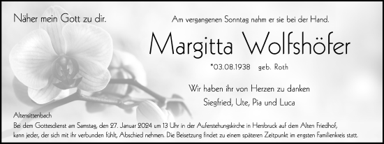 Traueranzeige von Margitta Wolfshöfer von Hersbrucker Zeitung Lokal
