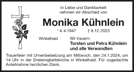 Traueranzeige von Monika Kühnlein von Der Bote