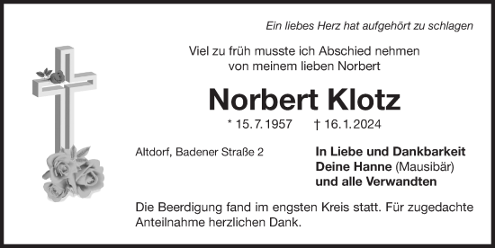 Traueranzeige von Norbert Klotz von Der Bote