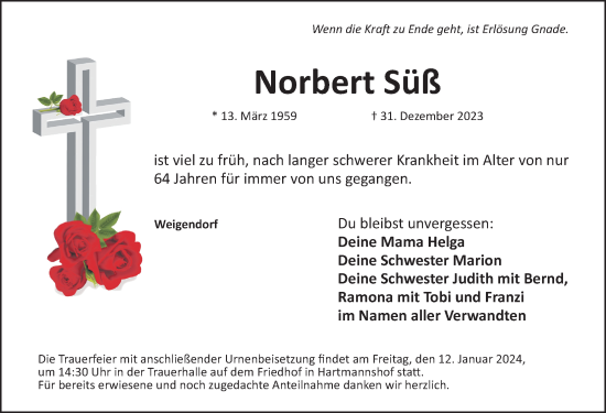 Traueranzeige von Norbert Süß von Hersbrucker Zeitung Lokal