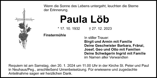 Traueranzeige von Paula Löb von Hersbrucker Zeitung Lokal