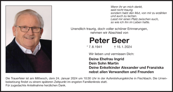 Traueranzeige von Peter Beer von Der Bote