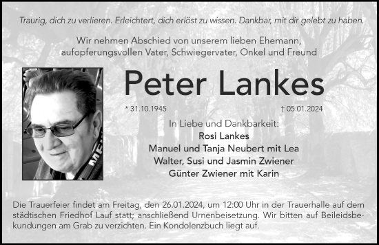 Traueranzeige von Peter Lankes von Hersbrucker Zeitung Lokal