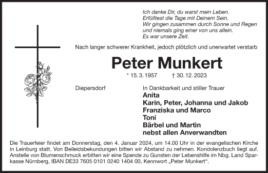 Traueranzeige von Peter Munkert von Der Bote