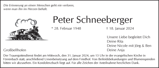 Traueranzeige von Peter Schneeberger von Pegnitz-Zeitung