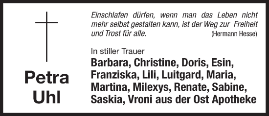 Traueranzeige von Petra Uhl von Der Bote