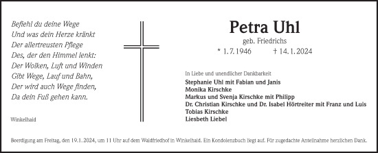 Traueranzeige von Petra Uhl von Der Bote