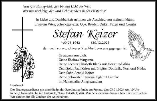 Traueranzeige von Stefan Keizer von Hersbrucker Zeitung Lokal