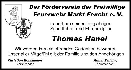 Traueranzeige von Thomas Hanel von Der Bote