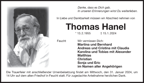 Traueranzeige von Thomas Hanel von Der Bote