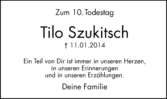 Traueranzeige von Tilo Szukitsch von Hersbrucker Zeitung Lokal