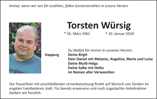 Traueranzeige von Torsten Würsig von Hersbrucker Zeitung Lokal