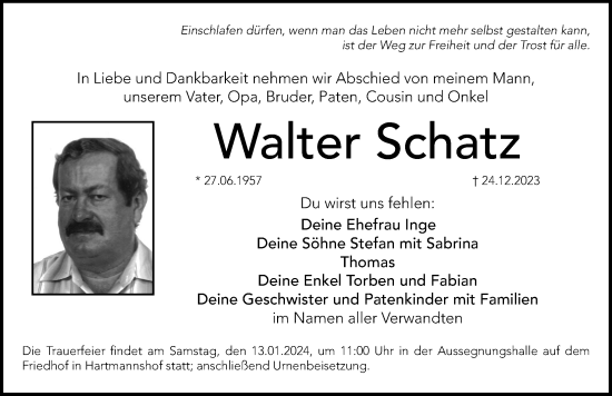 Traueranzeige von Walter Schatz von Hersbrucker Zeitung Lokal