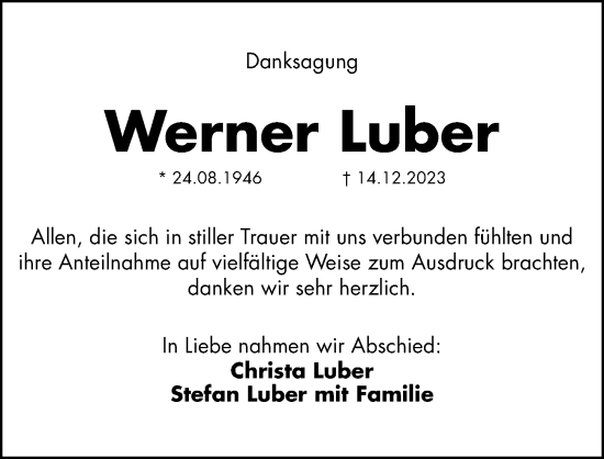 Traueranzeige von Werner  Luber von Hersbrucker Zeitung Lokal