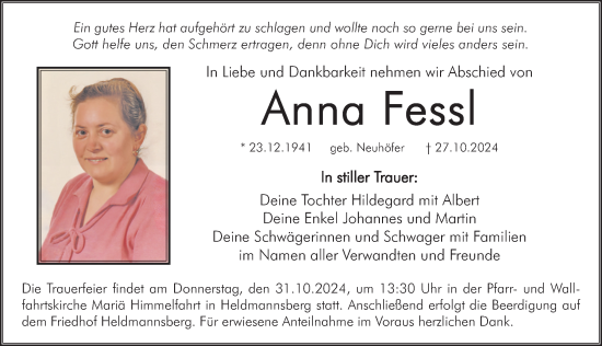 Traueranzeige von Anna Fessl von Hersbrucker Zeitung Lokal