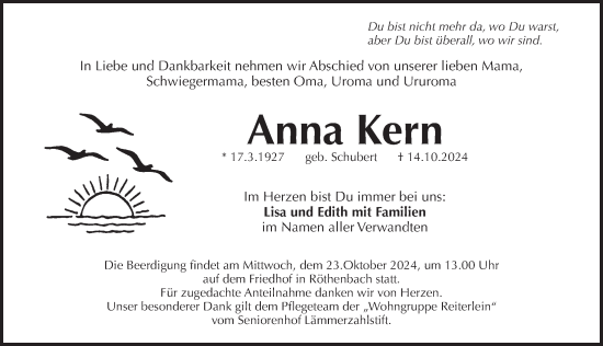 Traueranzeige von Anna Kern von Pegnitz-Zeitung