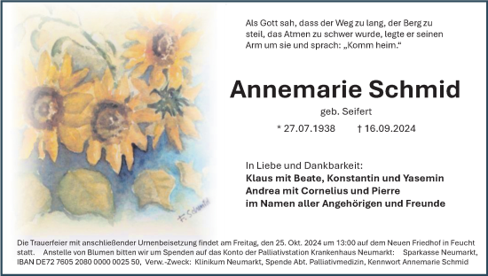 Traueranzeige von Annemarie Schmid von Der Bote