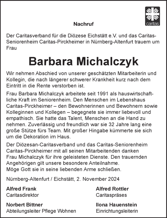 Traueranzeige von Barbara Michalczyk von Der Bote