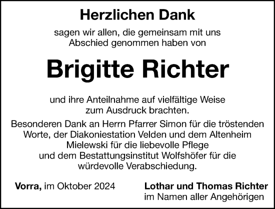 Traueranzeige von Brigitte Richter von Hersbrucker Zeitung Lokal