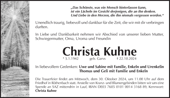 Traueranzeige von Christa Kuhne von Pegnitz-Zeitung