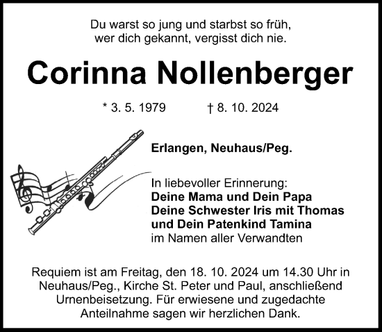 Traueranzeige von Corinna Nollenberger von Hersbrucker Zeitung Lokal