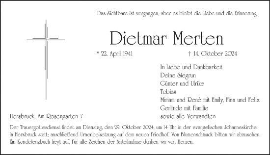 Traueranzeige von Dictmar Merten von Hersbrucker Zeitung Lokal