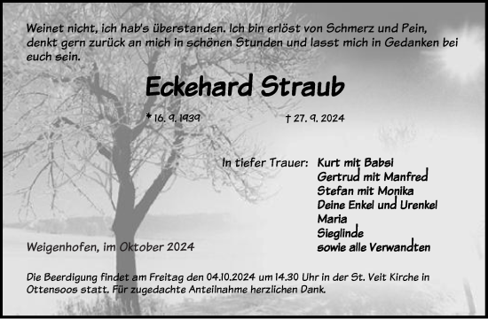 Traueranzeige von Eckehard Straub von Pegnitz-Zeitung