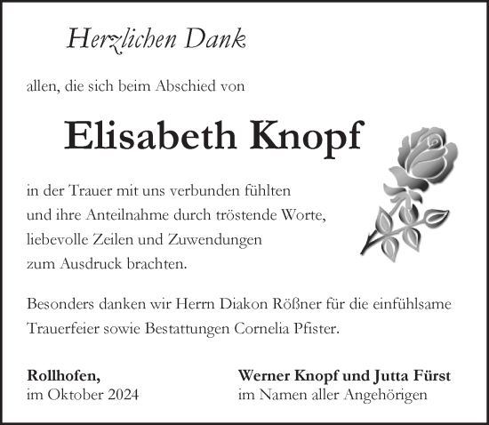 Traueranzeige von Elisabeth Knopf von Pegnitz-Zeitung