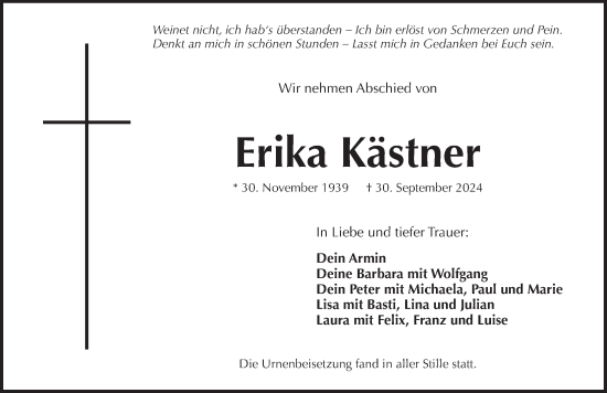 Traueranzeige von Erika Kästner von Pegnitz-Zeitung