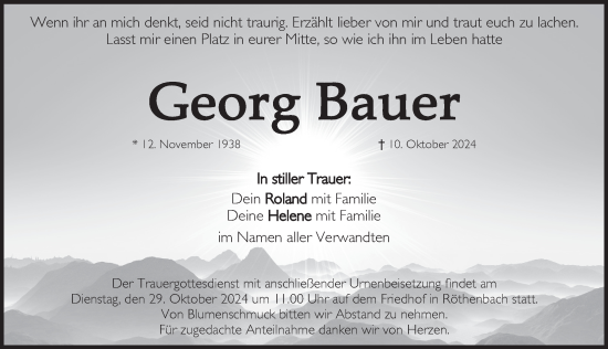 Traueranzeige von Georg Bauer von Pegnitz-Zeitung