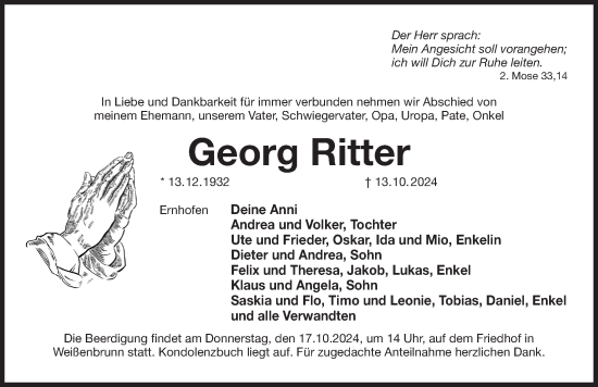Traueranzeige von Georg Ritter von Der Bote