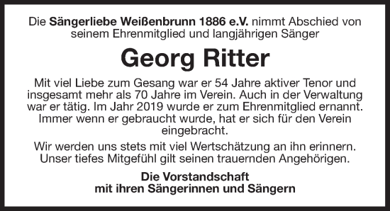 Traueranzeige von Georg Ritter von Der Bote