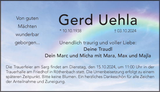 Traueranzeige von Gerd Uehla von Pegnitz-Zeitung