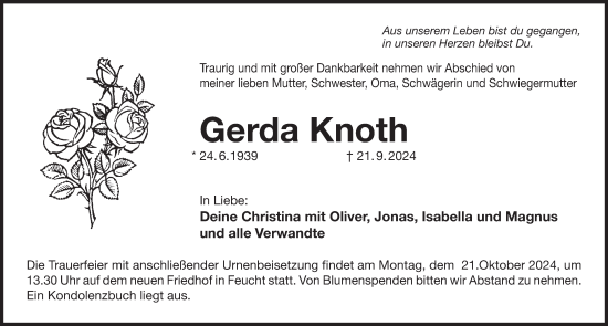 Traueranzeige von Gerda Knoth von Der Bote
