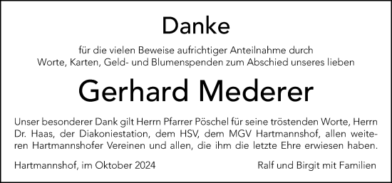 Traueranzeige von Gerhard Mederer von Hersbrucker Zeitung Lokal