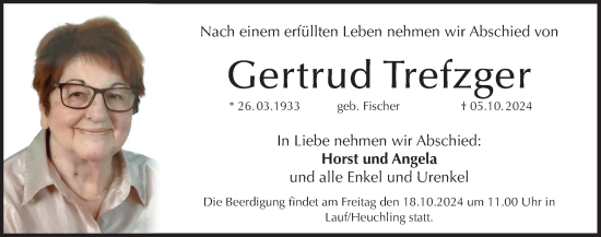 Traueranzeige von Gertrud Trefzger von Pegnitz-Zeitung
