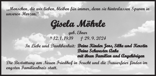 Traueranzeige von Gisela Möhrle von Der Bote