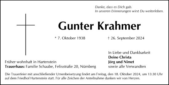 Traueranzeige von Gunter Krahmer von Hersbrucker Zeitung Lokal